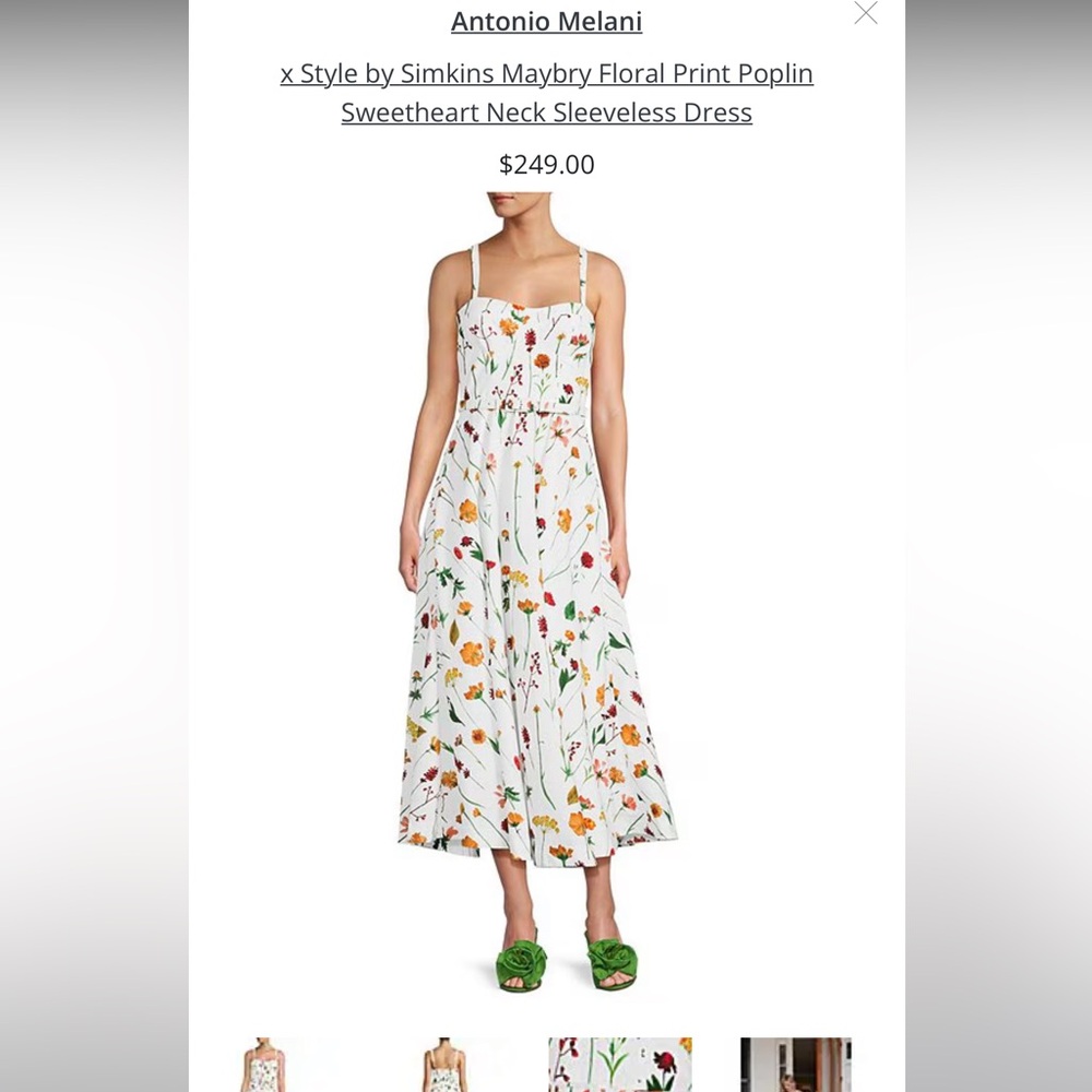 ANTONIO MELANI White and Green Sundress Sleeveless Sweetheart